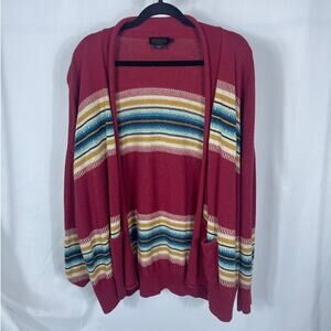 PENDLETON Southwest blanket style cardigan SWEATER Cotton Wets Horizons XL red